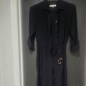 LOFT Black Button-Up Jumpsuit With BELT